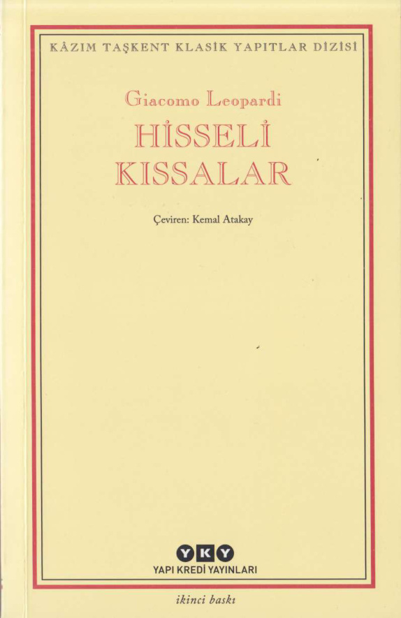 Giacomo Leopardi Hisseli Kıssalar YKY Kitap Kapağı