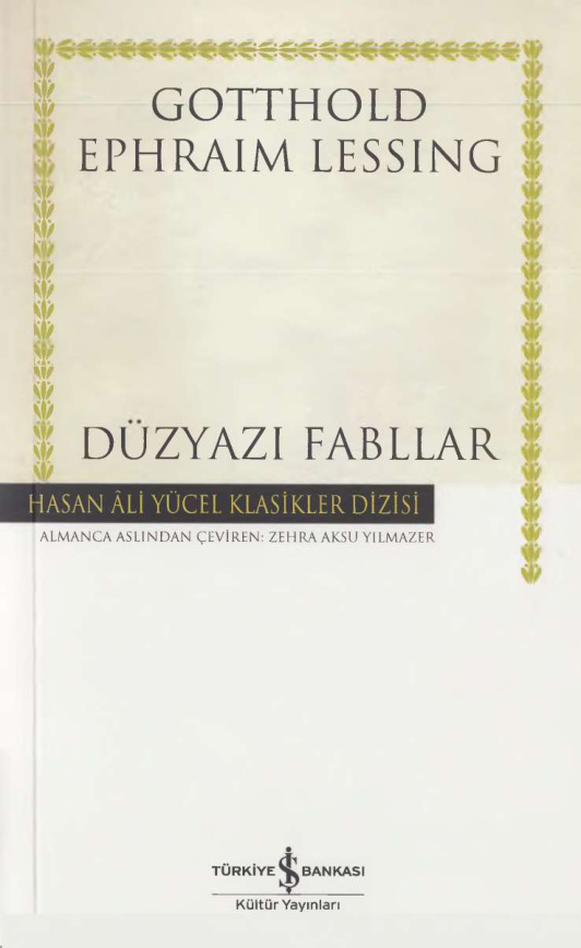 Gotthold Ephraim Lessing Düzyazı Fabllar İş Bankası Yayınları Kitap Kapağı