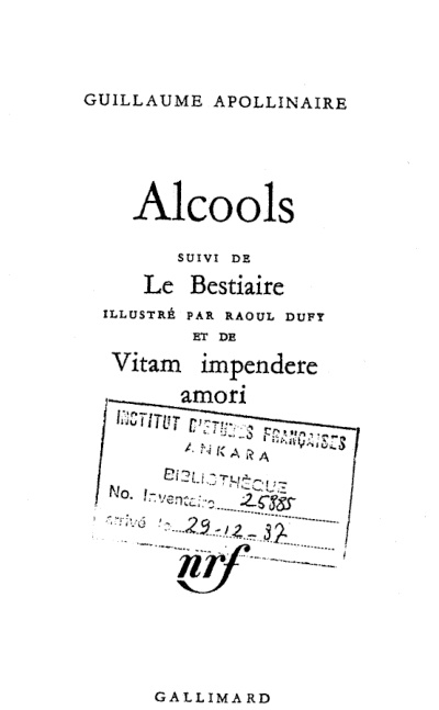 Guillaume Apollinaire Alcools Kitap Kapağı