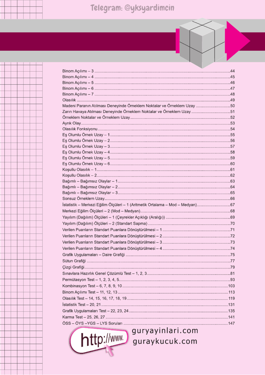 Permütasyon, Kombinasyon, Binom PDF İndir – Gür Yayınları Komisyon