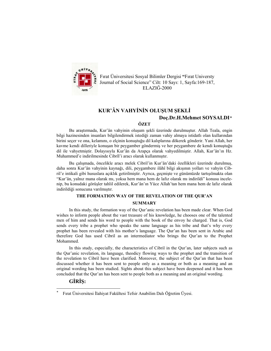 Kuran Vahyinin Oluşum Şekli PDF – H. Mehmet Soysaldı