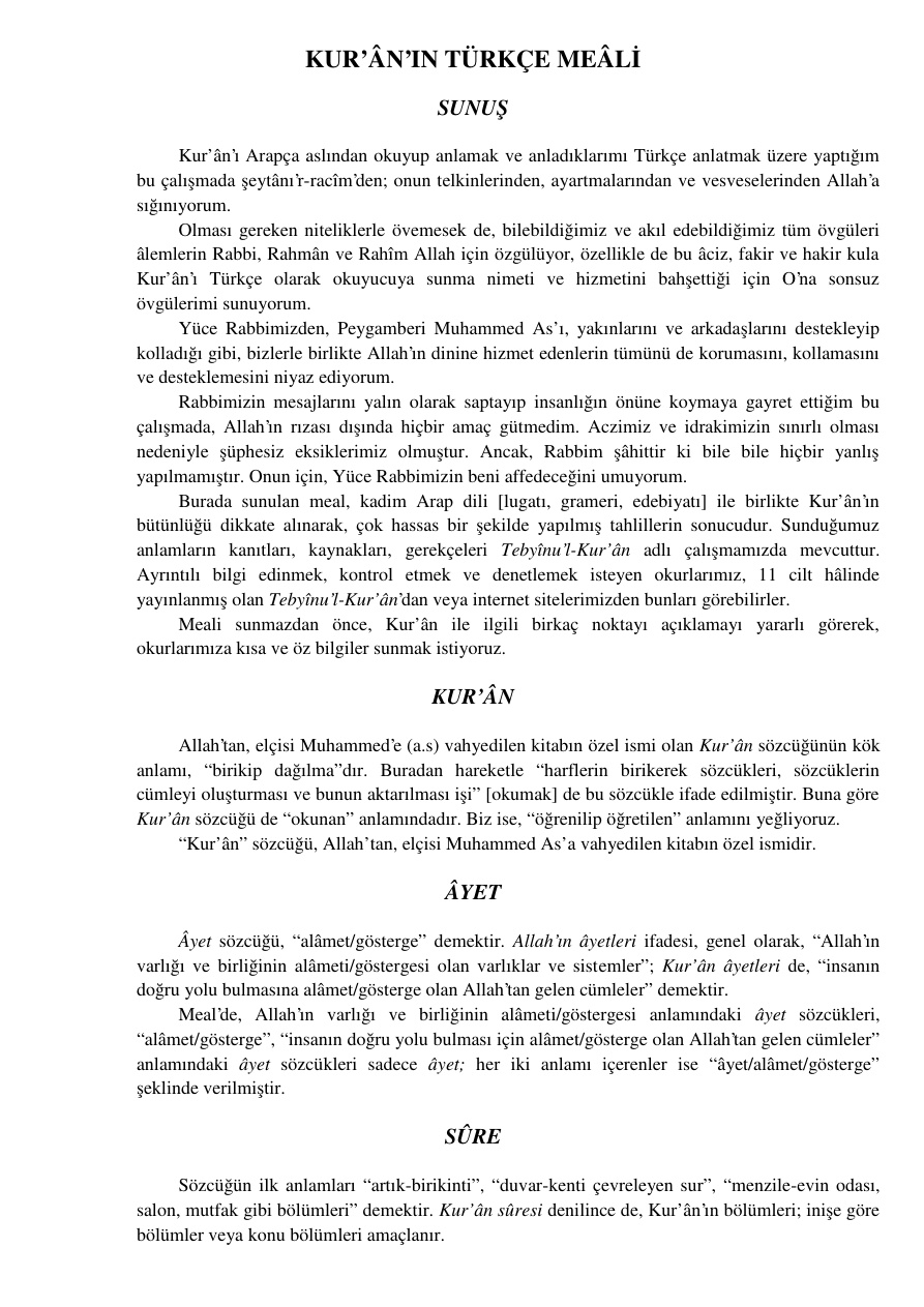 Kuran Türkçe Meal PDF – Hakkı Yılmaz
