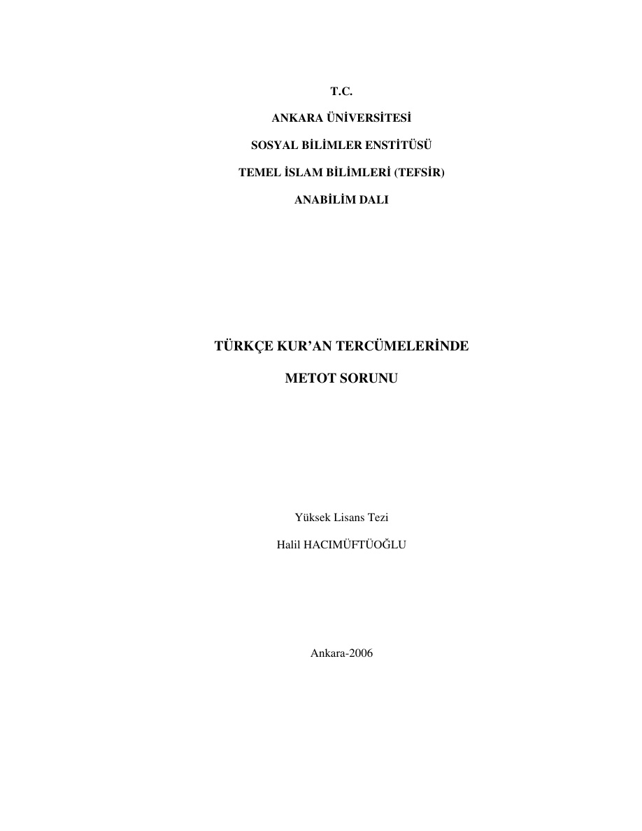 Türkçe Kuran Tercümelerinde Metot Sorunu PDF – Halil Hacı Müftüoğlu