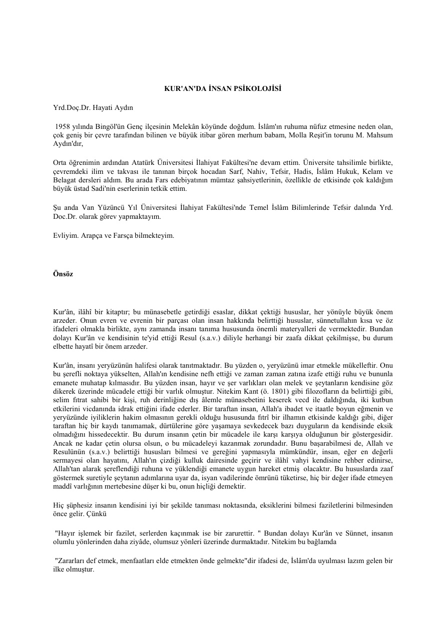 Kur’an’da İnsan Psikolojisi PDF İndir – Hayati Aydın