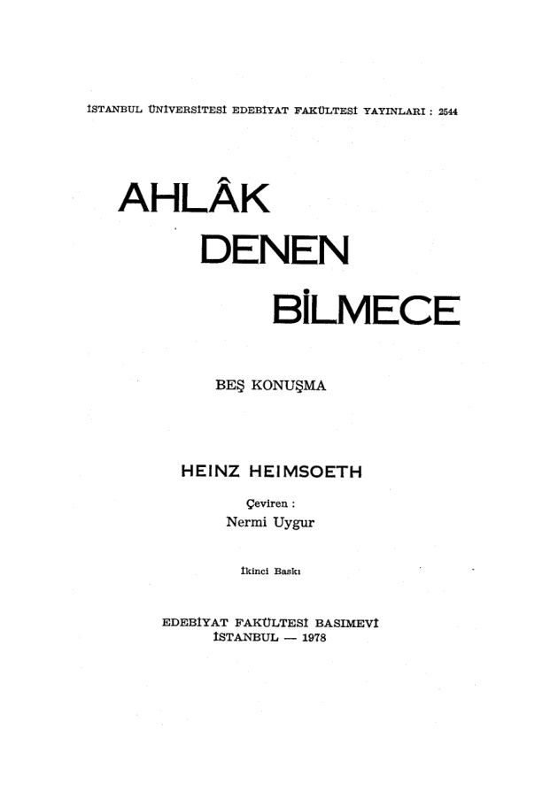Ahlâk Denen Bilmece (Beş Konuşma) PDF – Heinz Heimsoeth