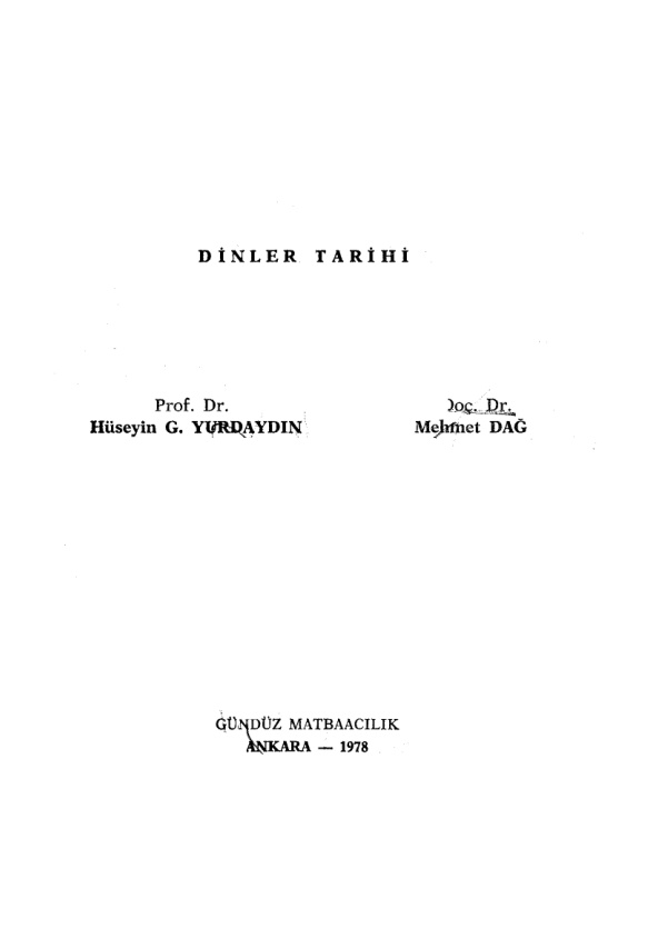 Dinler Tarihi PDF – Hüseyin G. Yurdaydın, Mehmet Dağ