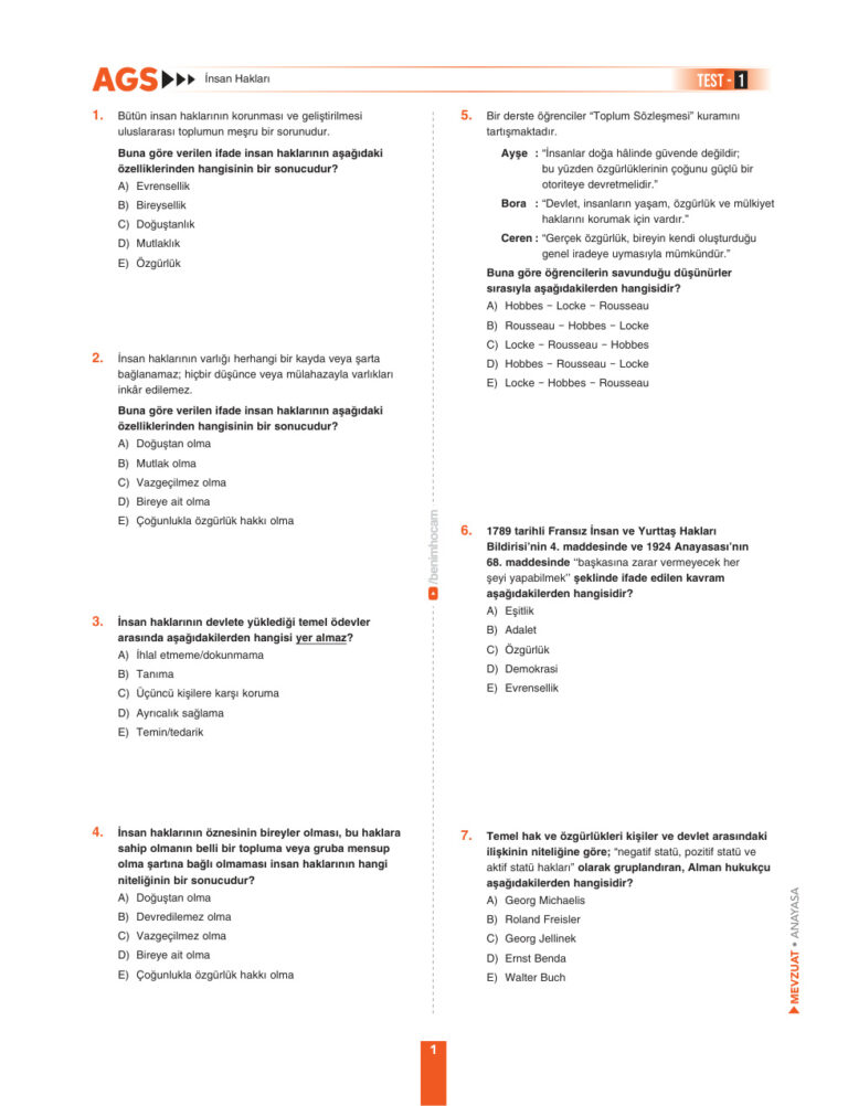 İnsan Hakları 64 SORULUK TEST Kitap Kapağı