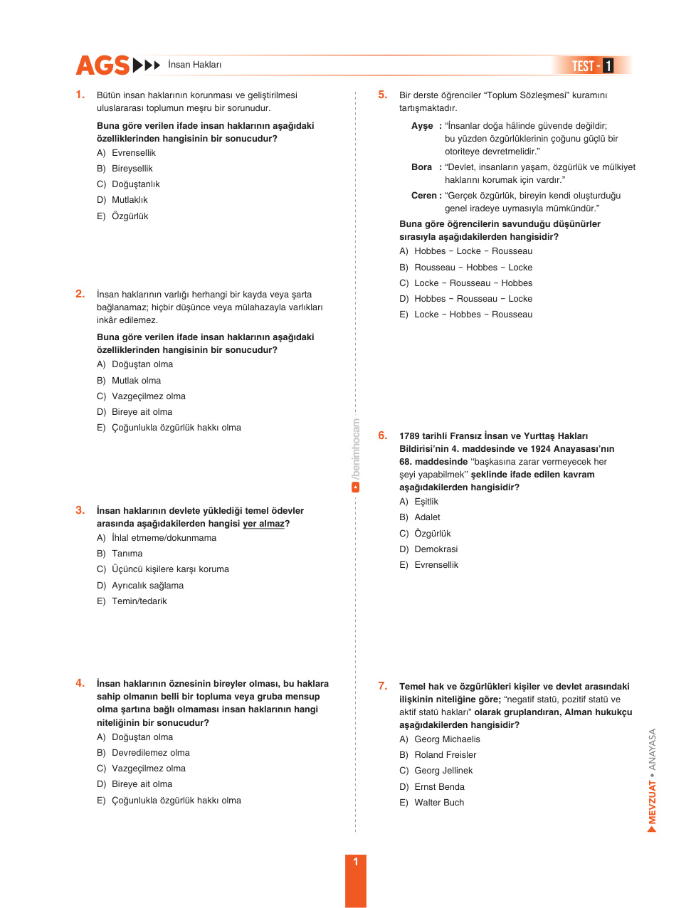 İnsan Hakları 64 Soruluk Test PDF İndir – Kolektif