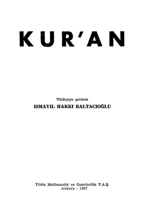 Ismayil Hakki Baltacioglu Kuran Kitap Kapağı