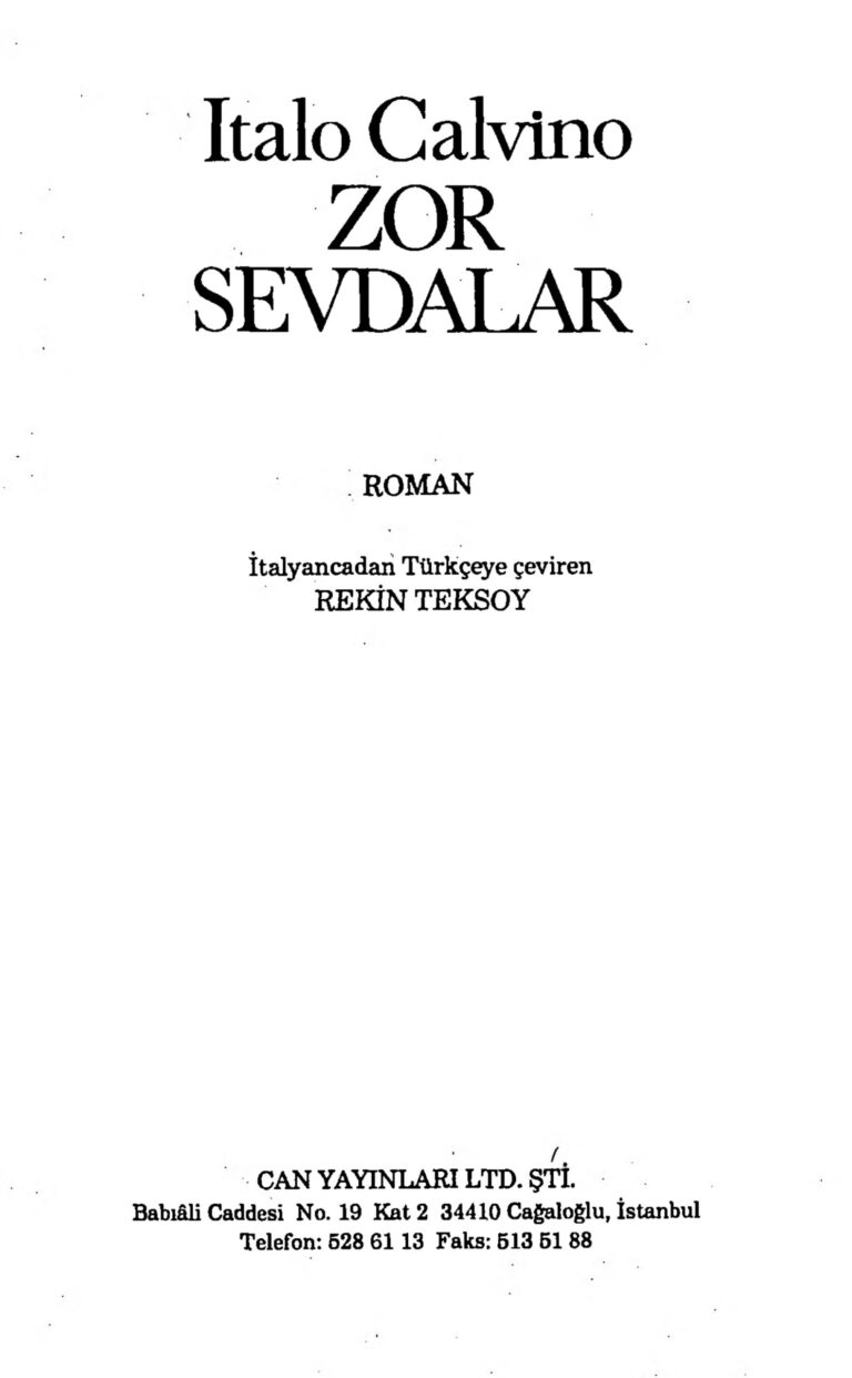 Italo Calvino Zor Sevdalar Can Yayınları Kitap Kapağı