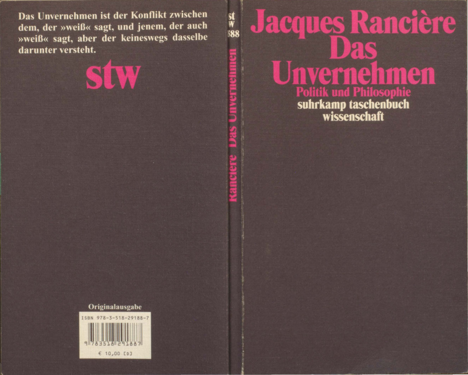 Jacques Ranciere Das Unvernehmen Kitap Kapağı