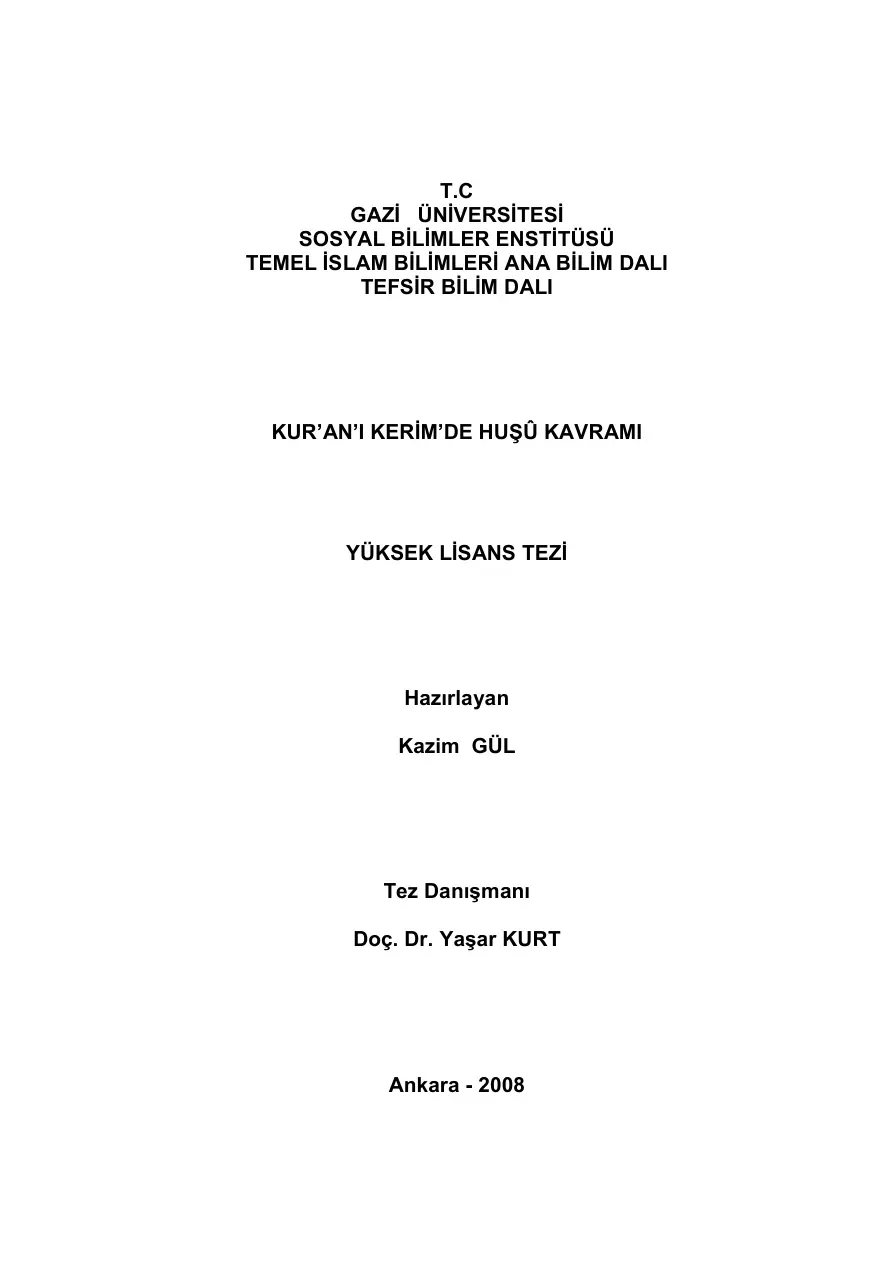 Kuran-ı Kerim’de Huşu Kavramı PDF – Kazım Gül