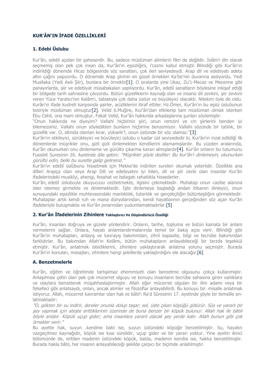 Kuran’ın İfade Özellikleri PDF – Kolektif