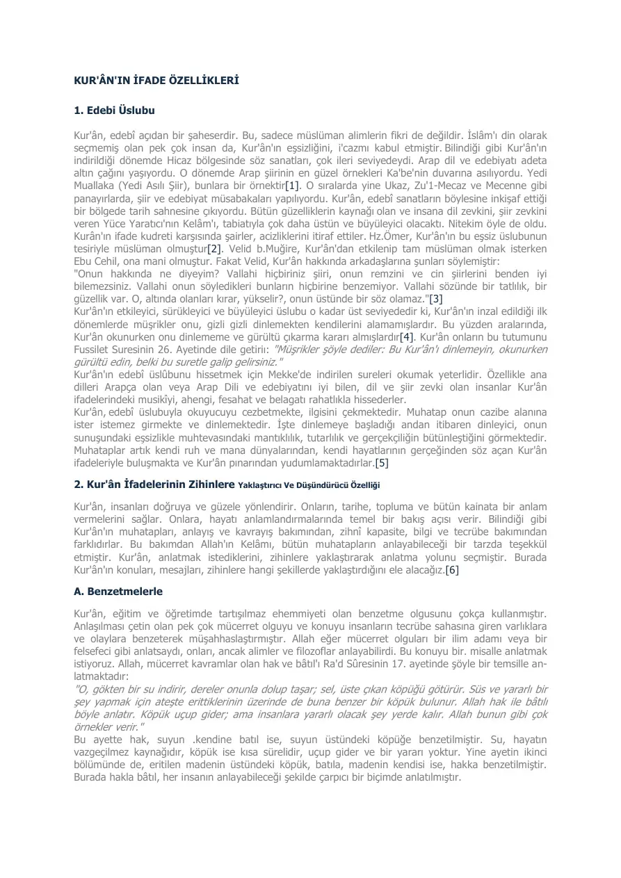 Kuran’ın İfade Özellikleri PDF – Kolektif