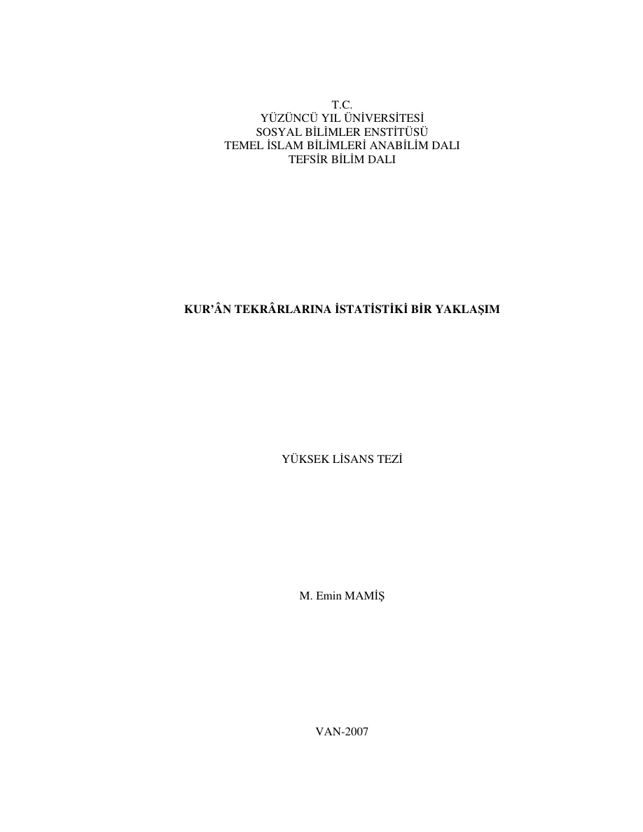 Kuran Tekrarlarına İstatistiki bir Yaklaşım PDF – M. Emin Mamış