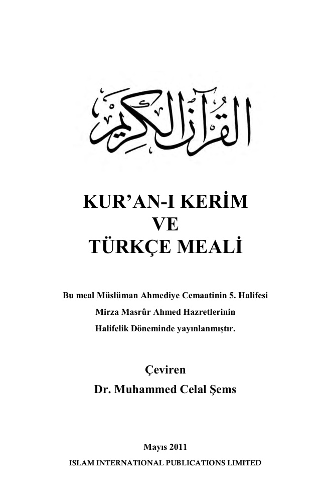 M.Celal Sems Kuran i Kerim ve Turkce Meali Kitap Kapağı