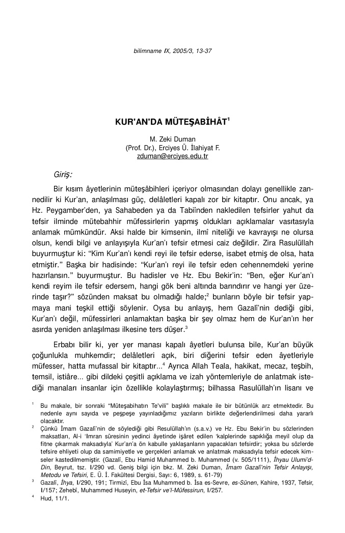 M.Zeki Duman Kur an da Mutesabihat Kitap Kapağı
