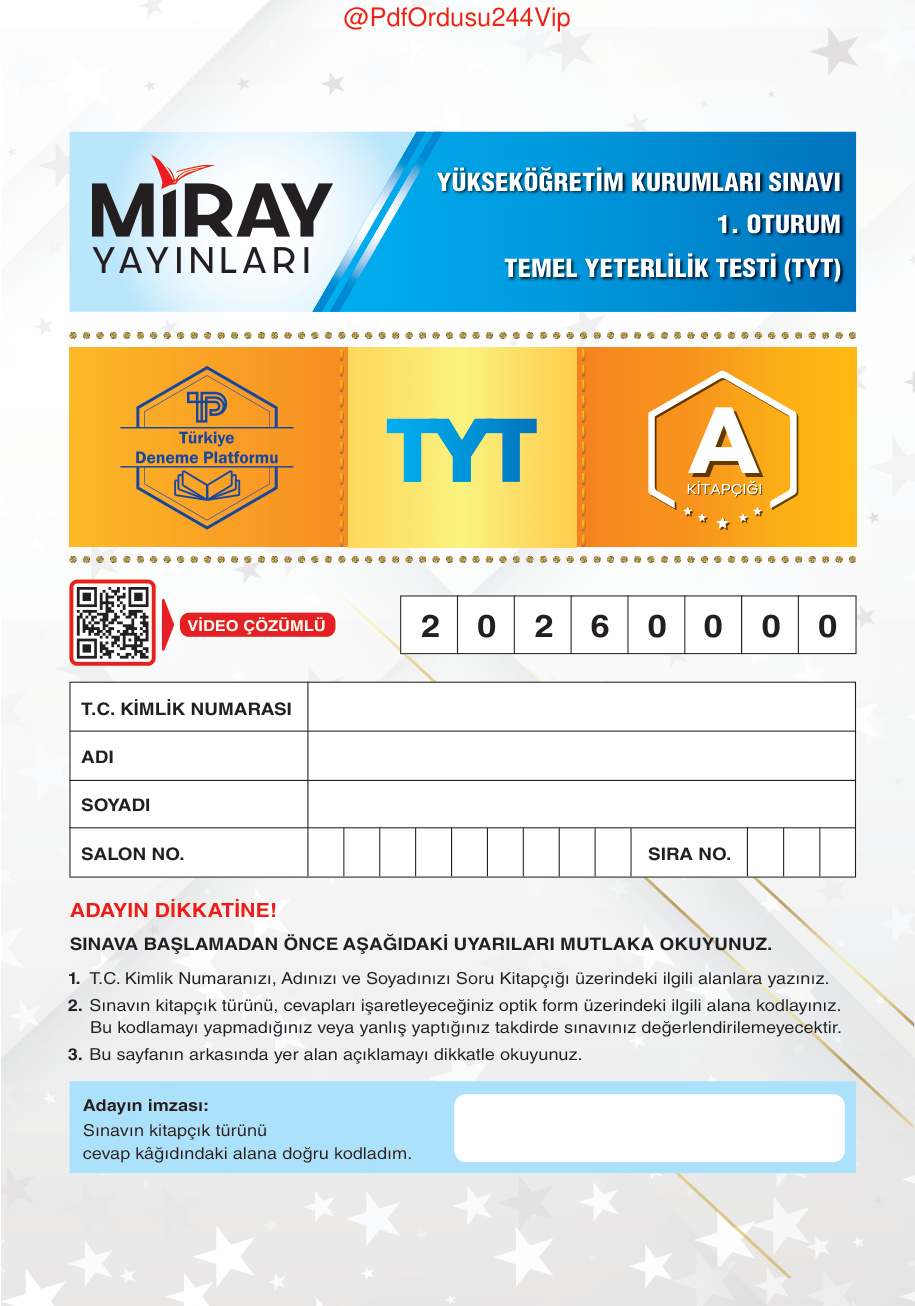 MİRAY TÜRKİYE DENEME PLATFORMU TYT PDF İndir – Miray Komisyon