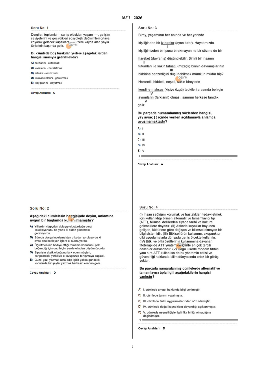 MSÜ 2026 FULL PDF İndir – Kolektif