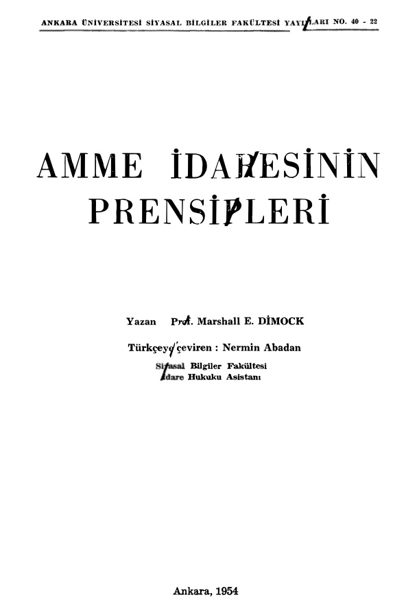 Amme İdaresinin Prensipleri PDF – Marshall E. Dimock