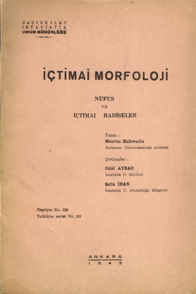 İçtimai Morfoloji: Nüfus ve İçtimai Hadiseler PDF – Maurice Halbwachs