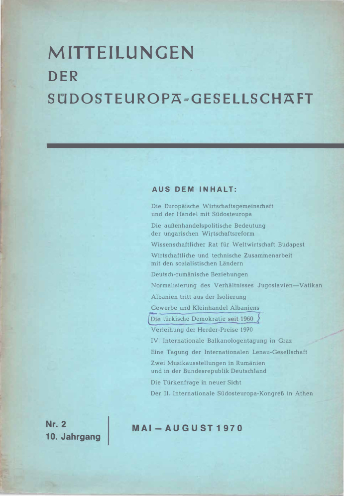 Mitteilungen der Südosteuropa Gesellschaft No; 2 10 Jahrgang Mai August 1970 Kitap Kapağı