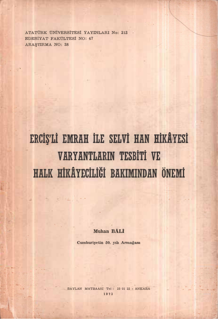 Muhan Bali Erçişli Emrah ile Selvi Han Hikayesi AÜEF Yayınları Kitap Kapağı
