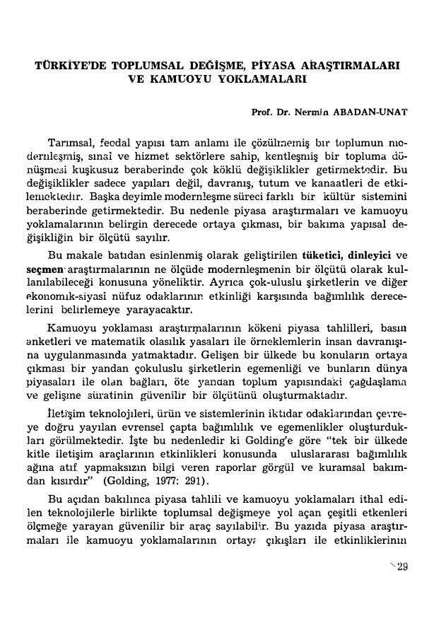Kamuoyu Araştırmaları Birinci Uluslararası Sempozyumu (Unat) PDF – Nermin Abadan Unat, Muharrem Varol