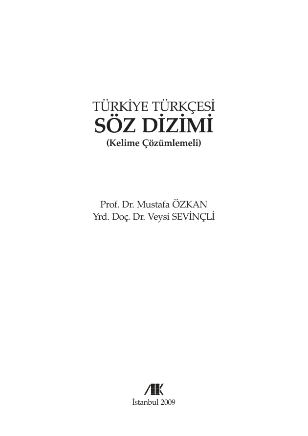 Türkiye Türkçesi Söz Dizimi PDF – Mustafa Özkan, Veysi Sevinçli
