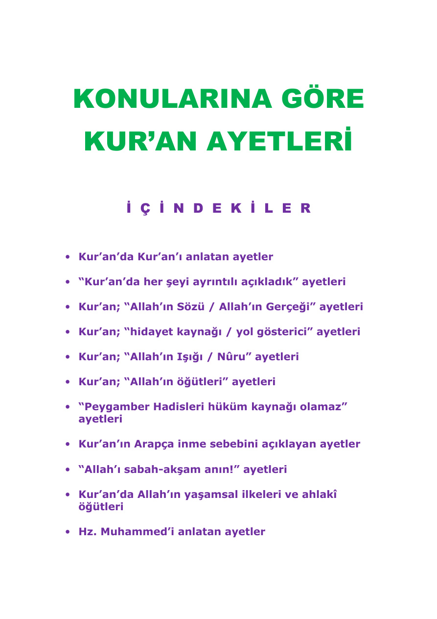 Konularına Göre Kuran Ayetleri PDF – Mustafa Sağ