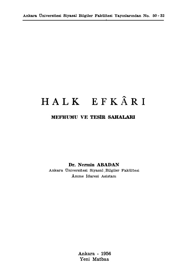 Halk Efkarı Mefhumu ve Tesir Sahaları PDF – Nermin Abadan Unat