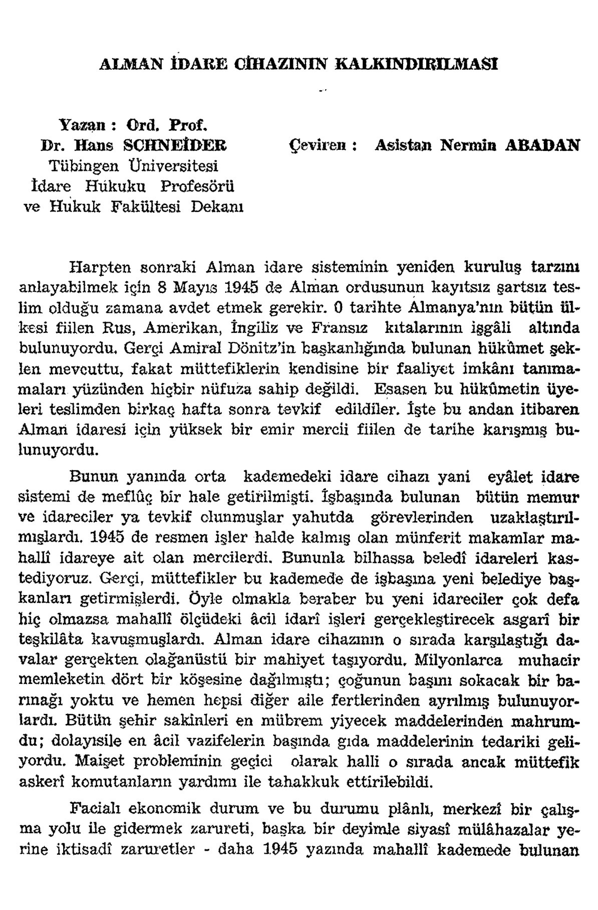 Alman İdare Cihazının Kalkındırılması PDF İndir – Nermin Abadan Unat, Hans Schneider