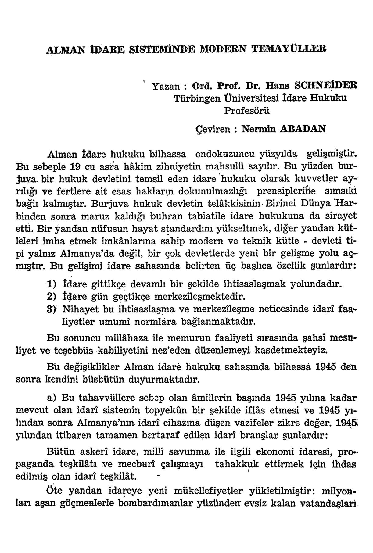 Alman İdare Sisteminde Modern Temayüller PDF İndir – Nermin Abadan Unat, Hans Schneider