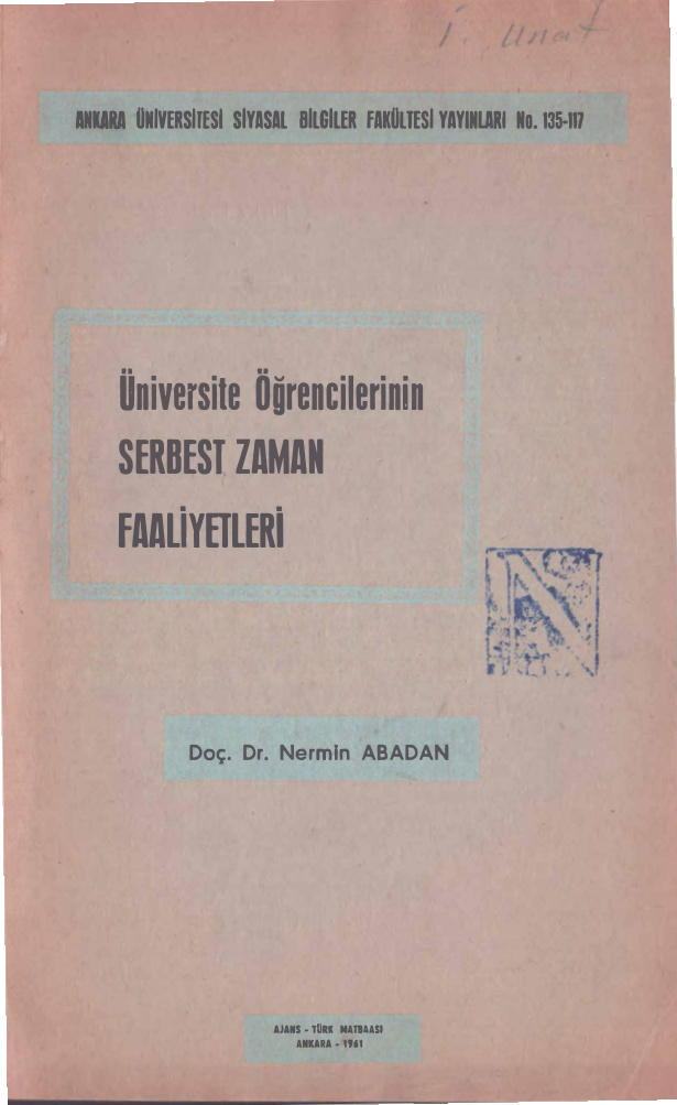 Üniversite Öğrencilerinin Serbest Zaman Faaliyetleri PDF İndir – Nermin Abadan Unat