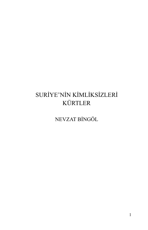 Suriye’nin Kimliksizleri Kürtler PDF İndir – Nevzat Bingöl