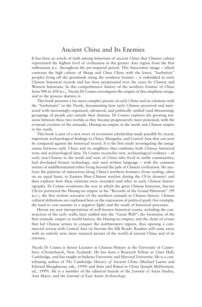Ancient China and its Enemies PDF İndir – Nicola Di Cosmo