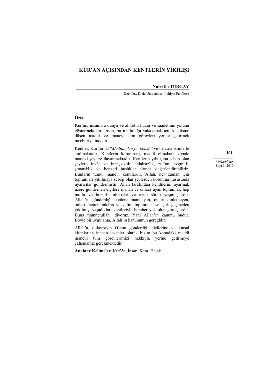 Kur-an Acisindan Kentlerin Yikilisi PDF İndir – Nurettin Turgay