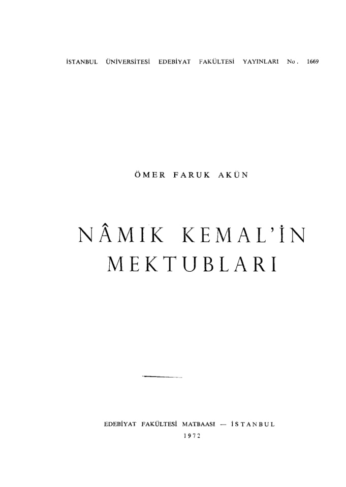 Ömer Faruk Akün Namık Kemal in Mektubları İÜEF Yayınları Kitap Kapağı