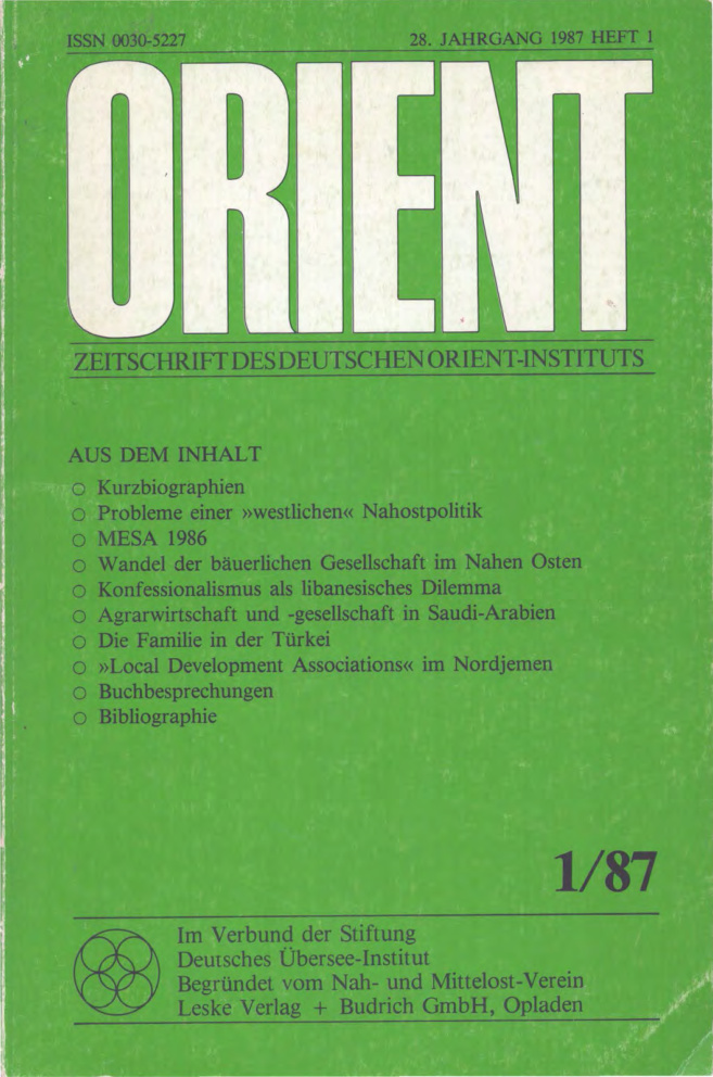 Orient 28 Jahrgang 1987 Heft 1 Kitap Kapağı