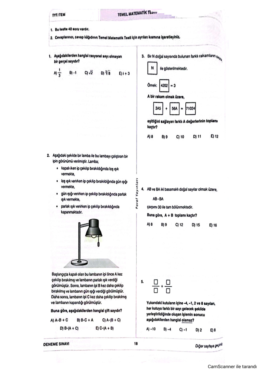 PARAF TG TYT MATEMATİK 7 YIL ÇIKMIŞ SORULARI PDF İndir – Paraf Komisyon