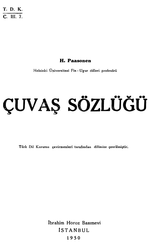 Çuvaş Sözlüğü PDF İndir – Paasonen