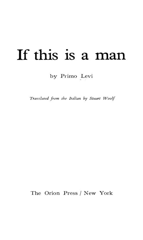 If This Is a Man PDF İndir – Primo Levi