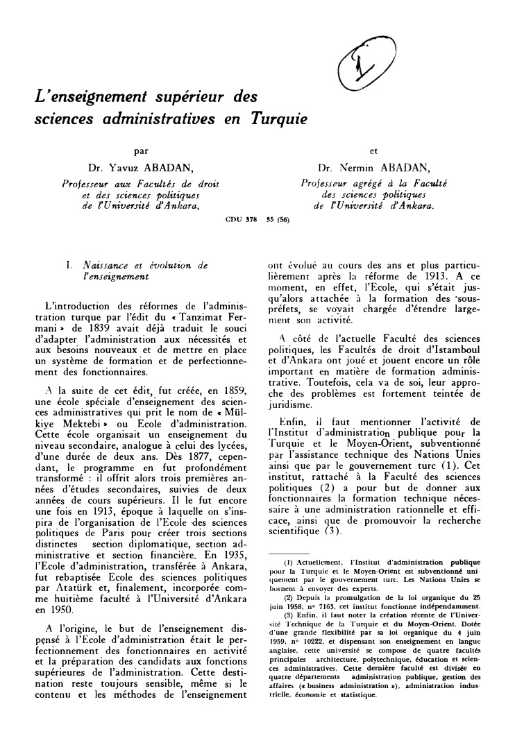 Revue İnternational Des Sciences Administratives No 4 1959 PDF İndir – Nermin Abadan Unat