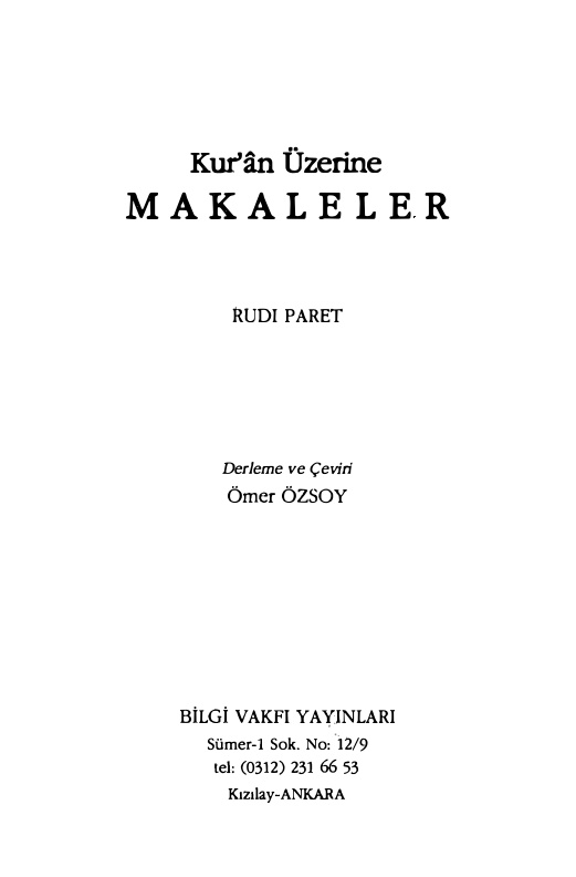 Kuran Üzerine Makaleler PDF İndir – Rudi Paret