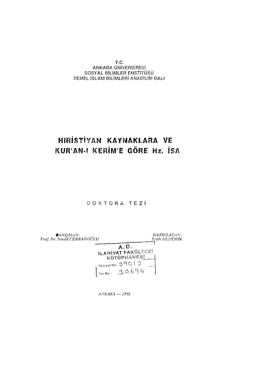Hristiyan Kaynaklara ve Kur’an-ı Kerim’e Göre Hz. İsa PDF İndir – Salih Akdemir