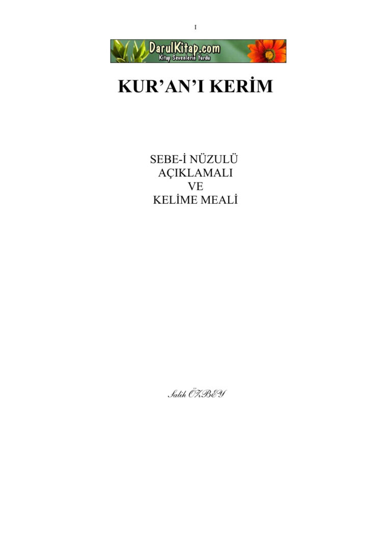 Salih Ozbey Sebe i Nuzulu ve Kelime Meali Kitap Kapağı