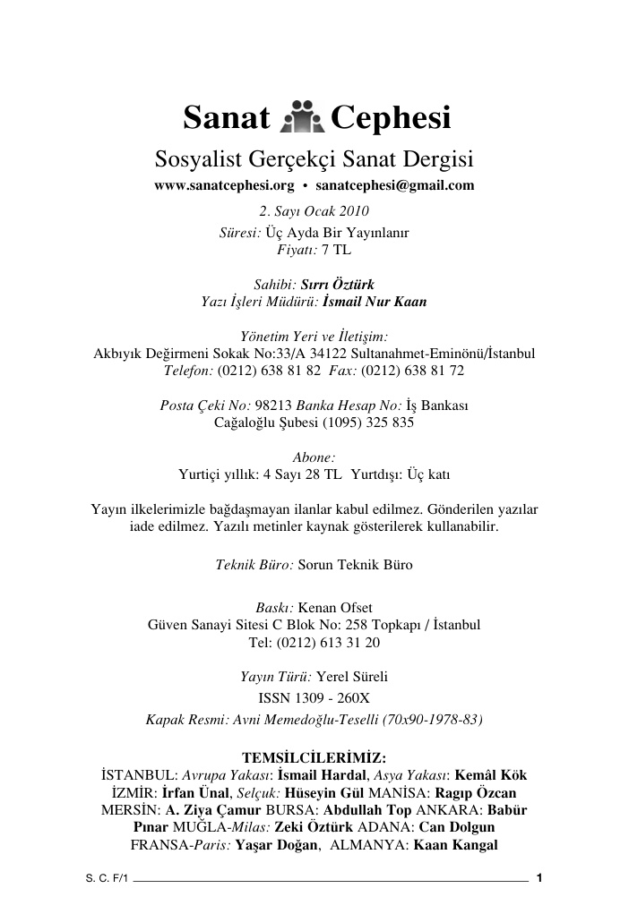 Sanat Cephesi Sayı 02 Ocak 2010 PDF İndir – Kolektif
