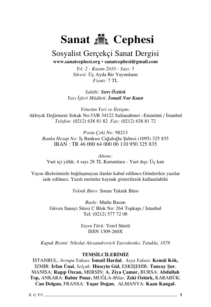 Sanat Cephesi Sayı 05 Kasım 2010 PDF İndir – Kolektif