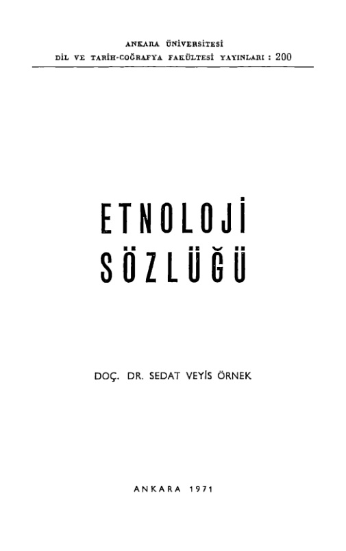 Etnoloji Sözlüğü PDF İndir – Sedat Veyis Örnek