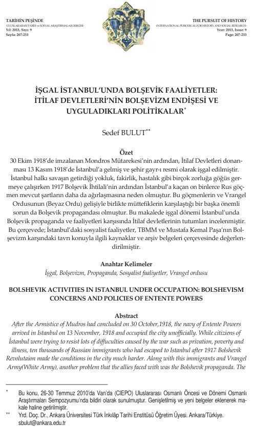 İşgal İstanbul’unda Bolşevik Faaliyetler PDF İndir – Sedef Bulut